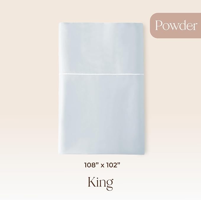 Certified Organic King Flat Sheet Only - 100% Organic Cotton Top Sheet with Luxurious Soft and Breathable 300 Thread Count Sateen Weave Finish - GOTS & Fairtrade Certified (Powder, King)