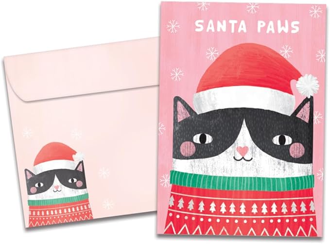Tree-Free Greetings - Happy Holidays Greeting Cards - Artful Designs - 12 Cards + Matching Envelopes - Made in USA - 100% Recycled Paper - 5"x7" - Santa Paws (HP60510)
