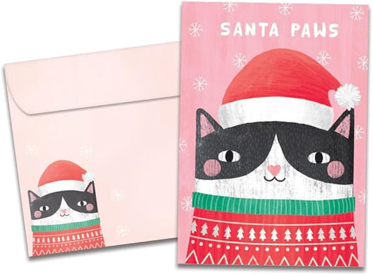 Tree-Free Greetings - Happy Holidays Greeting Cards - Artful Designs - 12 Cards + Matching Envelopes - Made in USA - 100% Recycled Paper - 5"x7" - Santa Paws (HP60510)