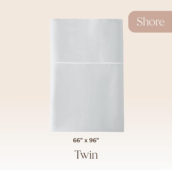 Certified Organic Twin Flat Sheet Only - 100% Organic Cotton Top Sheet with Luxurious Soft and Breathable 300 Thread Count Sateen Weave Finish - GOTS & Fairtrade Certified (Shore, Twin)