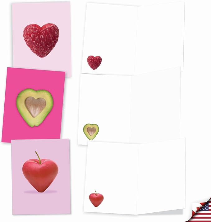 The Best Card Company - 20 Cute Boxed Cards (4 x 5.12 Inch) - Assorted Blank Set (10 Designs, 2 Each) - Fruit Hearts AM8992OCB-B2x10