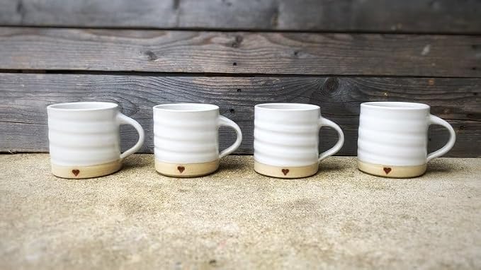 Handmade Heart Ceramic Coffee Mug, Rustic Farmhouse Pottery Cup, White Glazed Tea Mug, 12-14 oz Stoneware Drinkware
