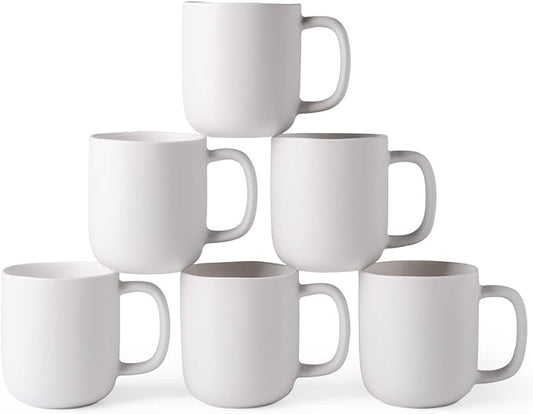 AmorArc 14oz Coffee Mugs Set of 6, Ceramic Coffee Mugs with Large Handle & Wavy Rim for Latte/Hot Cocoa/Tea, Stylish Coffee Cups for Men Women. Oven,Dishwasher&Microwave Safe, Matte White