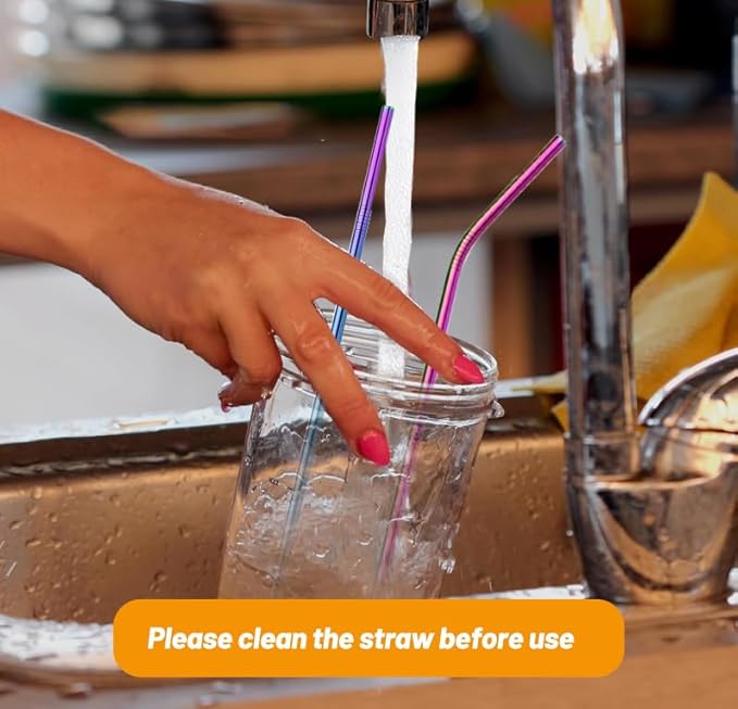 VEHHE Metal Straws Drinking Straws 10.5" Stainless Steel Straws Reusable 8 Set - Ultra Long Rainbow Color-Cleaning Brush for 20/30 Oz for Yeti