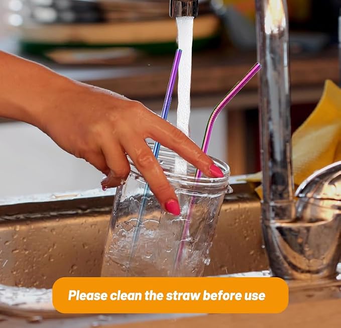 VEHHE Metal Straw Stainless Steel Straws Drinking Reusable Straws 4 Set -10.5" Ultra Long Rainbow Color-Cleaning Brush for 20/30 Oz for Yeti RTIC SIC Ozark Trail Tumblers (2 Straight|2 Bent|1 Brush)