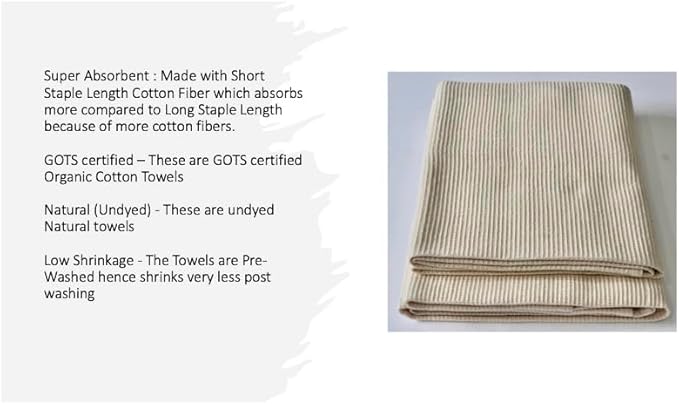 Waffle Bath Towel Pair, 30.5x58 INCHES, Hand Made, 100% Natural Organic Cotton, GOTS Certified (NO Colour, NO SOFTENERS) Super ABSORBANT & Quick Dry, Environment Friendly