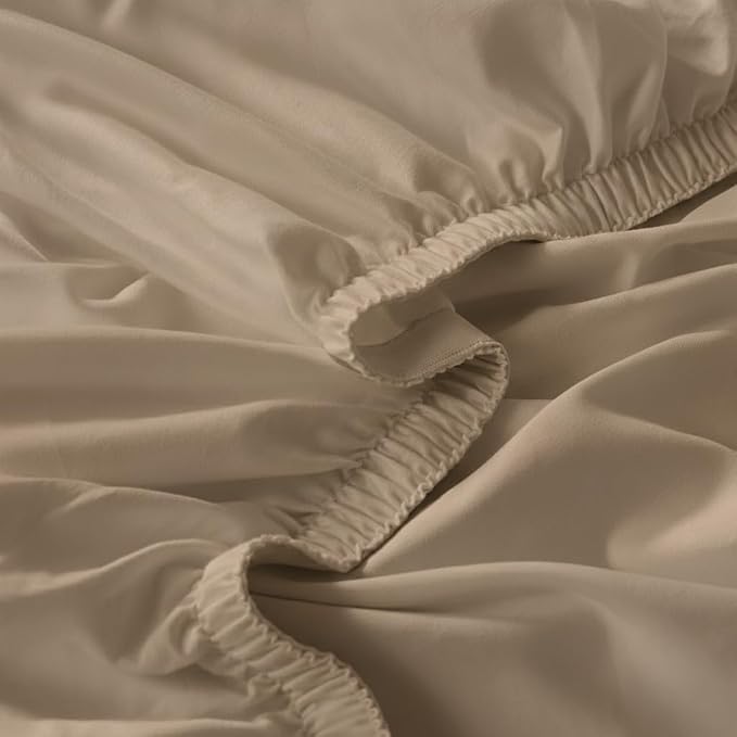 Linen Closet 4Pc 100% Organic Cotton King Size Sheets Set, Tan, 300 Thread Count, Naturally Derived EarthColors, Deep Pocket Fitted Sheet (Up to 18"), Soft Bed Sheets Set, Juego De Sábanas King