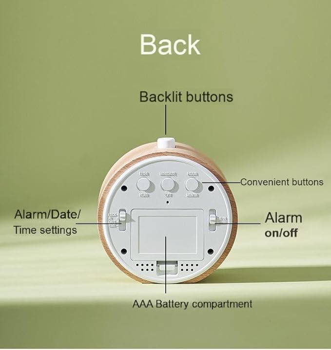 Digital Alarm Clock with LCD Display, Wooden Case, Temperature Display, Date Function (01)