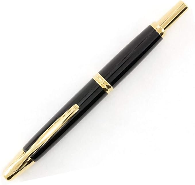 PILOT Vanishing Point Collection Refillable & Retractable Fountain Pen, Black Barrel with Gold Accents, Blue Ink, Fine Nib (60165)