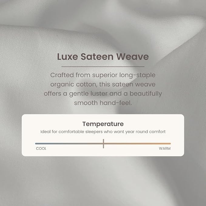 BIOWEAVES 100% Organic Cotton Sheets, 300 Thread Count 3-Piece GOTS Certified Bed Sheet Set Fits Mattress Upto 17" Deep Pocket, Soft & Silky Sateen Weave (Twin, Silver)