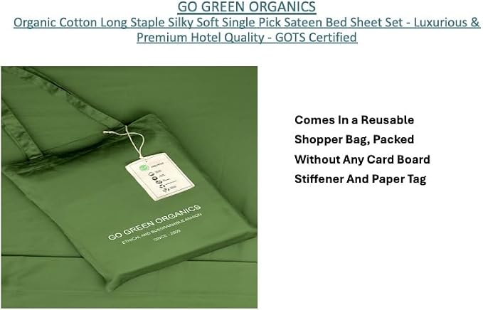Organic Cotton Long Staple Silky Soft Single Pick Sateen Bed Sheet Set - Luxurious & Premium Hotel Quality - GOTS Certified - Solid Dyed (Vineyard Green, Queen (U.S. Standard))