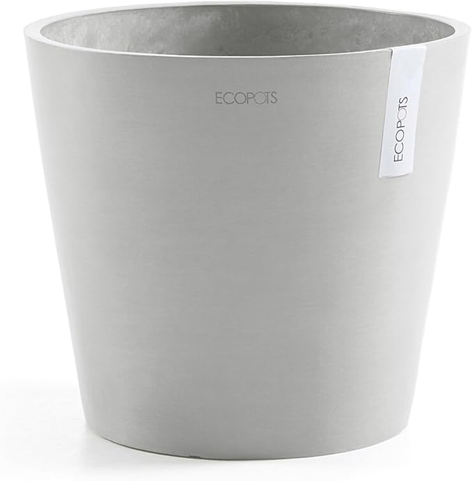 Ecopots Amsterdam Durable Modern Round Indoor/Outdoor Recycled-Based Composite Flower Pot Planter, White Grey, 12"