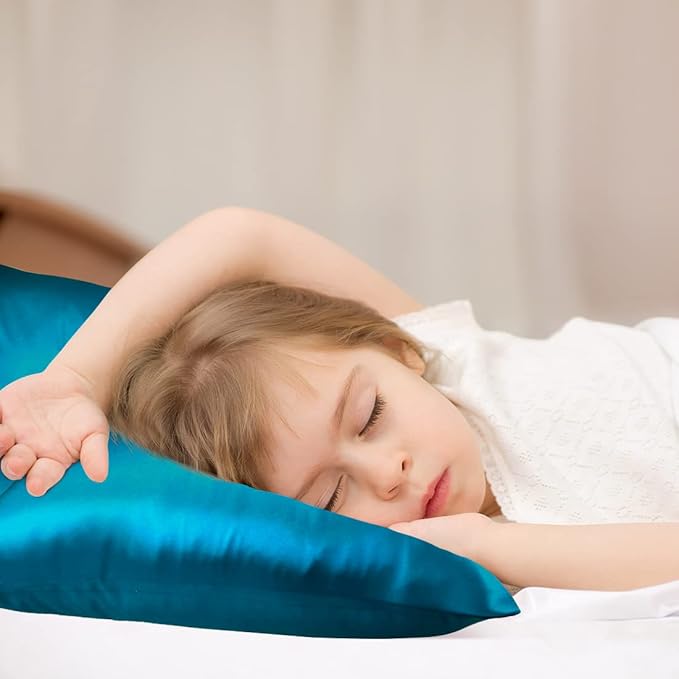 uxcell 1 Pack 100% Charmeuse Pure Silk Pillowcase for Hair and Skin, 350TC 19 Momme Soft Breathable Pillow Case with Hidden Zipper, Peacock Blue Silk Pillowcase Travel (14x20inch)