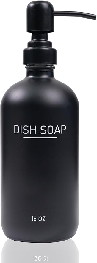 Black Glass Soap Dispenser with Stainless Steel Pump, Farmhouse Style Hand & Dish Soap Dispenser for Bathroom and Kitchen Sink, Soap Dispenser for Kitchen Sink (Black Pump d)