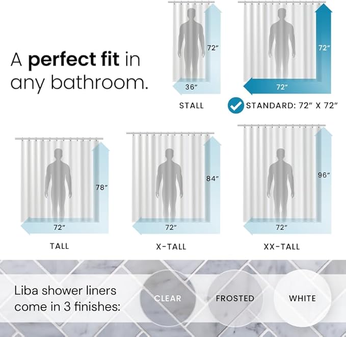 LiBa Bathroom Shower Curtain with 12 Shower Rings- Waterproof Plastic Shower Curtain Premium PEVA Non-Toxic with Rust Proof Grommets Frosted 10G Heavy Duty Bathroom Accessories 72x72