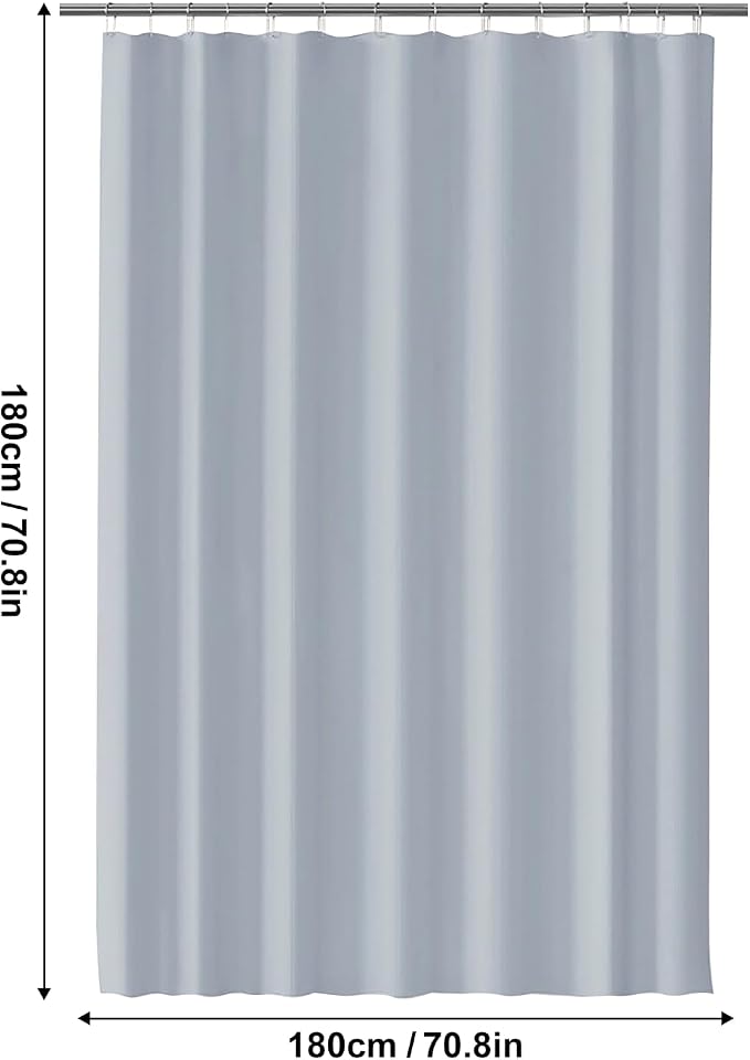 timecity Grey Shower Curtain Liner Plastic Bath Curtain with 3 Magnets Thickened Water Proof Quick Drying Shower Curtain Set with 12 White Hooks Plastic Shower Liner for Bathroom Shower,71x71inch
