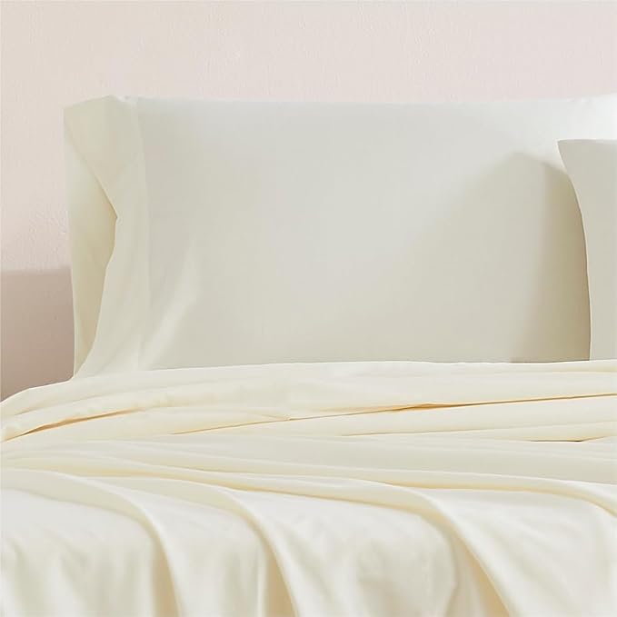 Linen Closet Luxury Cotton 144 Thread Count Organic Cotton King Pillowcases, Set of 2, Fresh Ivory