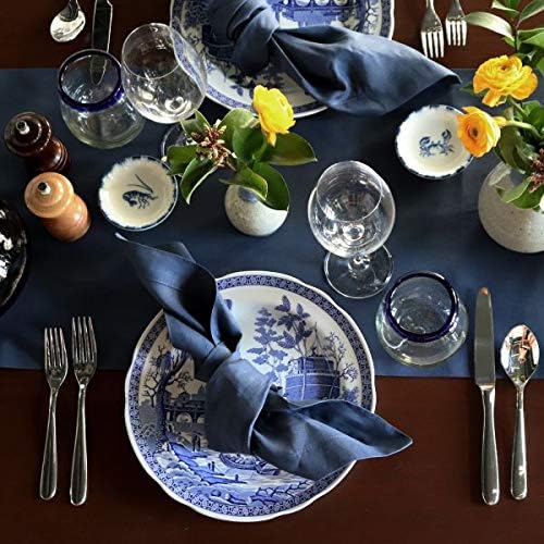 Huddleson Navy Blue Linen Napkin 20x20 (Set of Four) Luxury Italian Linen Napkin Sewn in US
