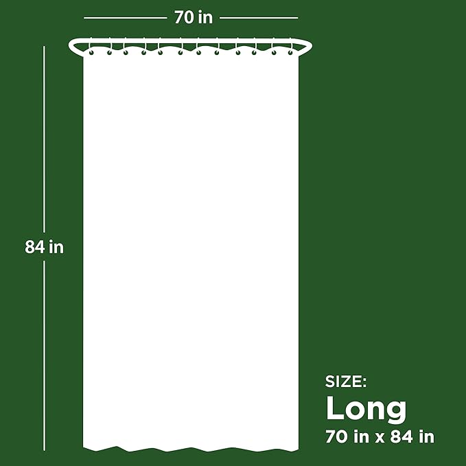 Zenna Home 5.5-Gauge Lightweight Recycled PEVA Shower Curtain Liner with Anti-Draft Clips, 70 x 84 inch, Grey