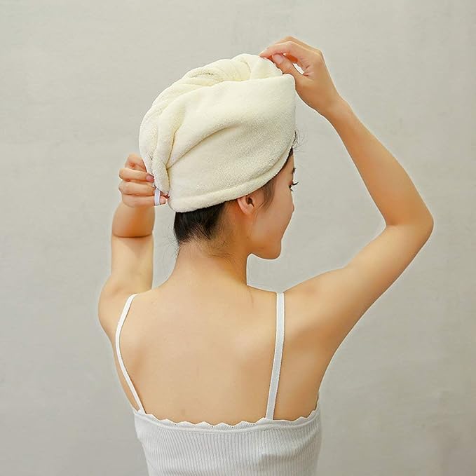 Microfiber Hair Drying Wrap Towel for Women Turban Fast Dry White