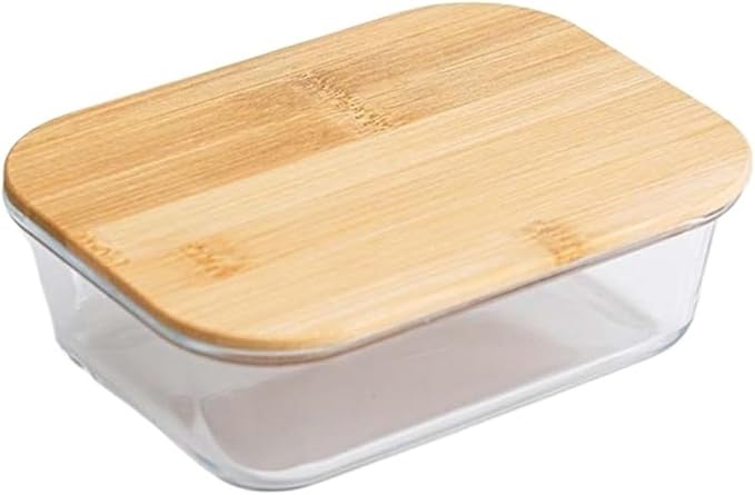 Glass Fresh-Keeping Box with Bamboo Lid - Microwave, Leakproof Food Storage Container for Office and Lunches