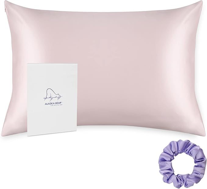 ALASKA BEAR Luxurious 22 Momme Silk Pillowcase, 100% Mulberry Silk Pillow Case Cover, Envelope Closure, Queen Size, Pink