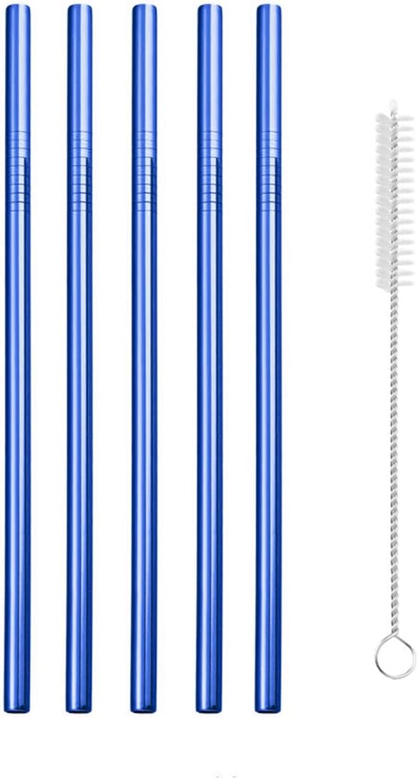 Reusable Metal Straws,10.5" Stainless Steel Straws,Easy to Use(5 PCS,blue)