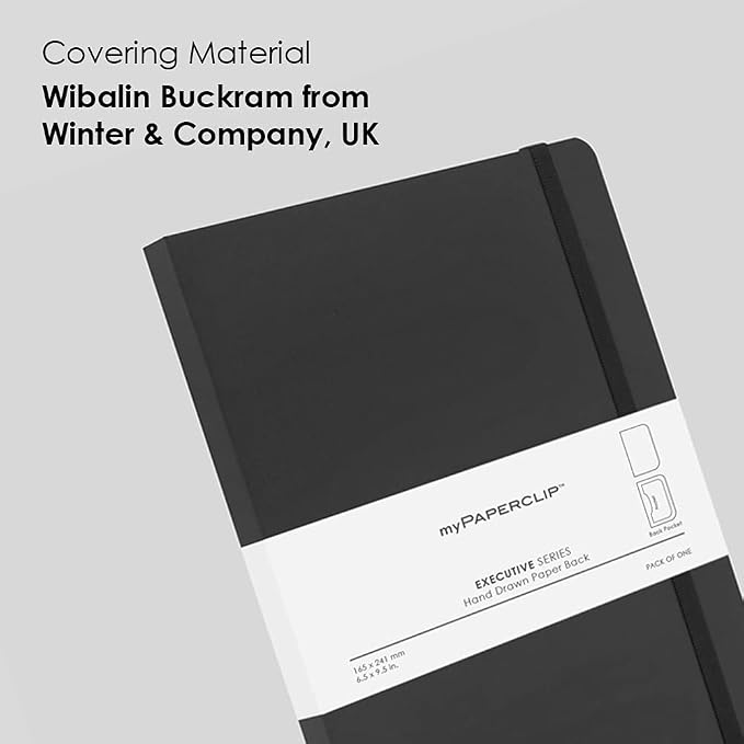myPAPERCLIP Executive Series A5 Plain Notebook | 192 Pages, 80 GSM, Soft Cover, A5 (5.83 x 8.27 in) | Flat Lay | Bookmark, Elastic Closure & Back Pocket | Black