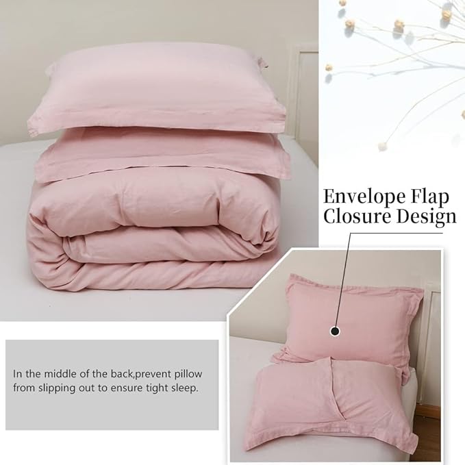 100% French Linen Pillow Shams Basic Style - Pack of 2 - Washed Solid Color Natural Flax Soft Breathable - Blush Pink, 20'' x 36''