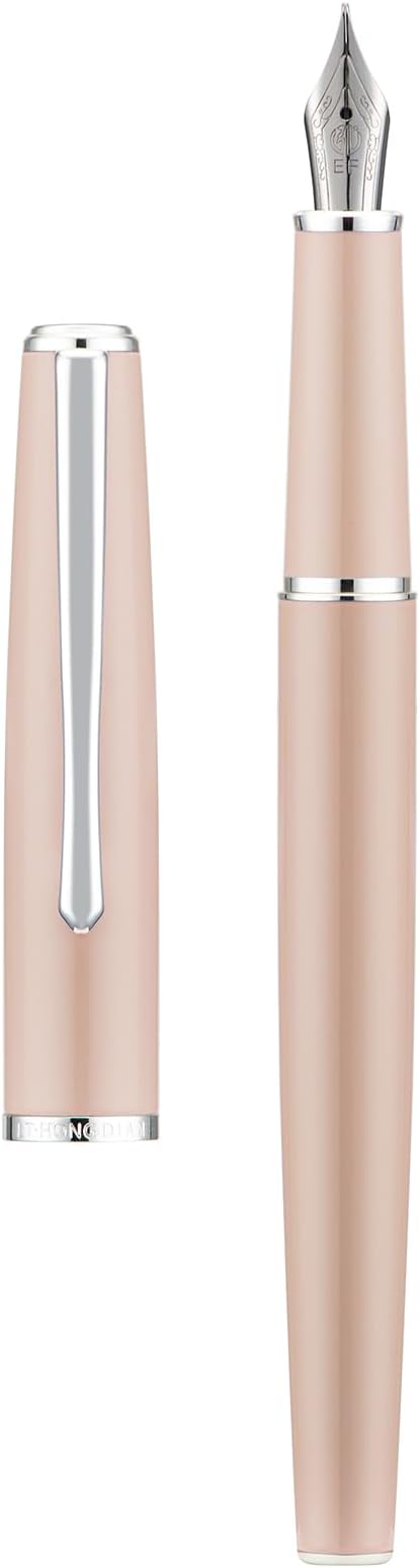 Hongdian 920S Fountain Pen Pink Meta, Steel Fine Point Classic Pen with Ink Converter