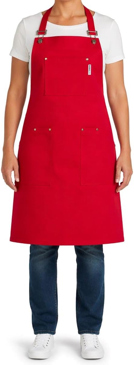 CatCora Kitchen Apron, Black, Heavyweight Cotton Canvas, Spill-Shedding Finish, Full Coverage, Fade-Safe, 3 Pockets, Unisex