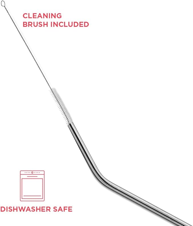 Stainless Steel Drinking Straws Set of 4, Curved metal Straws reusable for 20 0z Tumbler, | Fits all Yeti SIC Simple Modern Tumblers, Cleaning Brush Included.