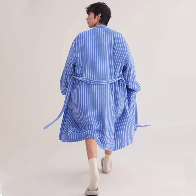 Cotton Terry Stripe Bathrobe For Women And Men,Luxury Kimono Soft Terry Cloth Robe,Comfortable Loungewear Nightwear