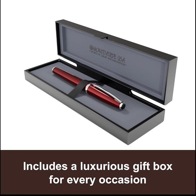 Monteverde USA Aldo Domani Fountain Pen Red - Medium Nib - Luxury Writing Pen - JoWo Stainless Steel Nib - Smooth Ink Flow - Refillable - Gift Box Included