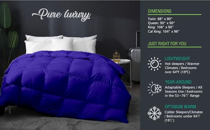 Eco Friendly Box Pleated Twin/Twin XL Comforter Duvet Insert Royal Blue-Soft Plush Fiber Fill,1000-TC Insert 100% Microfiber Cotton Down Alternative Comforter Soft (68 x 90 Inches)