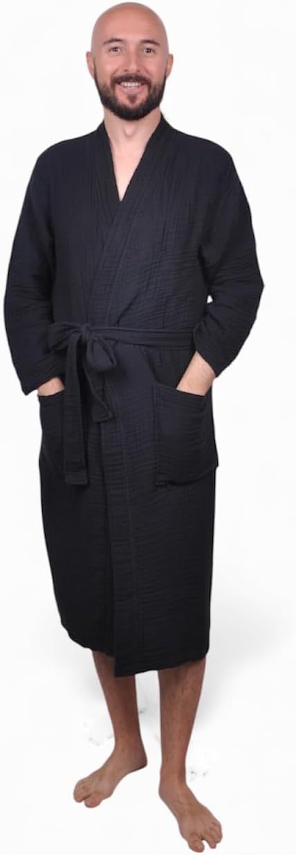 Muslin Bathrobe - Cotton Gauze Robe for Women and Men - Lightweight Breathable Summer Kimono - Boho Spa/Maternity Robe