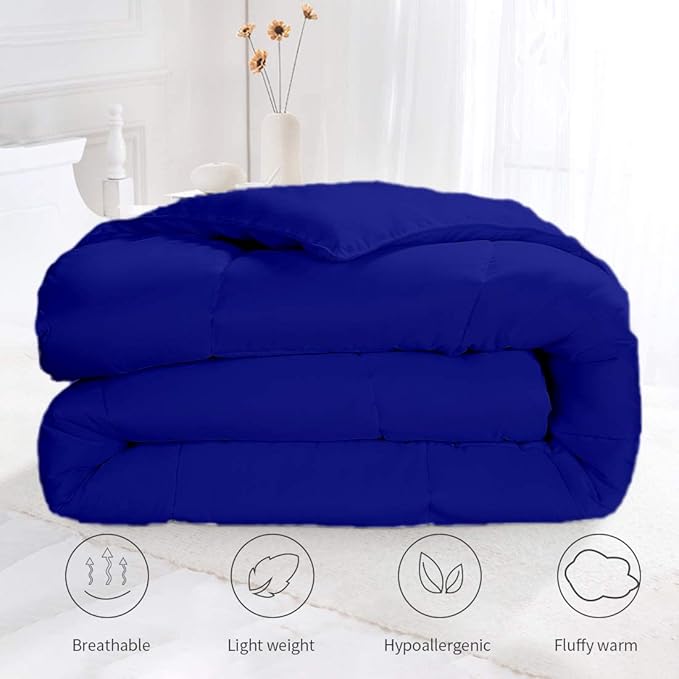 All Season Hypoallergenic Luxurious Down Alternative Cotton Comforter, Ultra-Soft 750 Fill-Power Oversized King Size Measures 136" x 120", Royal Blue