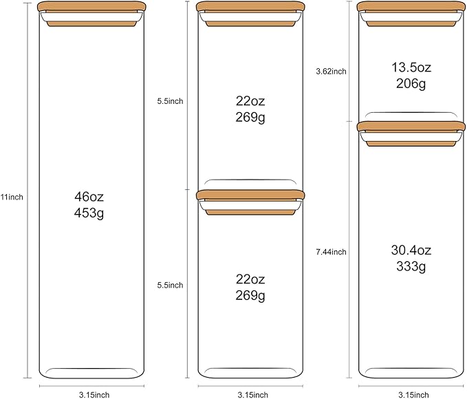 GENICOOK Glass Food Storage Jars,Spaghetti Pasta Storage Container,Borosilcate Glass Canister Set with Eco-Friendly Bamboo Lids for Noodles Flour Cereal Coffee Beans - 10 pc set