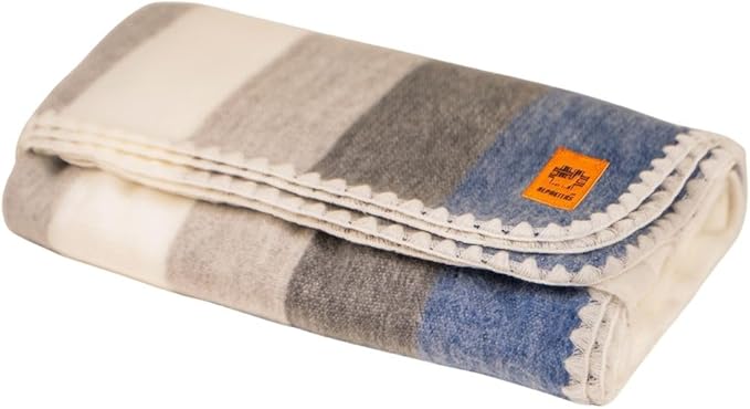 ALPAKITAS Alpaca Wool Blanket – Twin Size, 75 x 38 Inches – Warm & Lightweight – Couch, Bed, or Outdoor Blanket – Gray & Blue