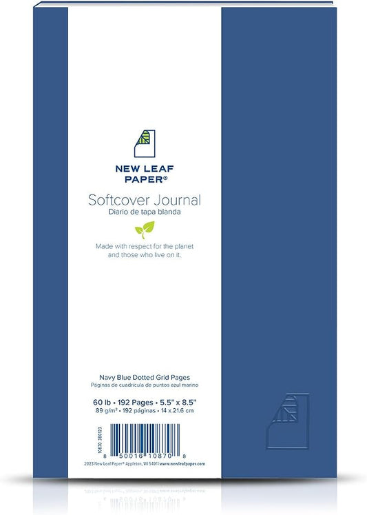 100% Recycled Softcover Dotted Grid Journal, Navy Blue, 8.5" x 5.5", 192 Pages, Embossed, Perfect Bound, FSC Certified, Made in USA