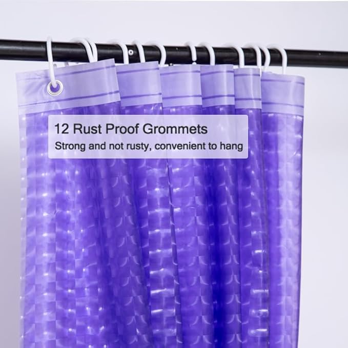 EVA Purple Shower Curtain Liner, 3D Plastic 5G Shower Liner with 12 Rustproof Metal Grommets and Weighted Magnets, Waterproof Duty for Bathroom 72 x 72