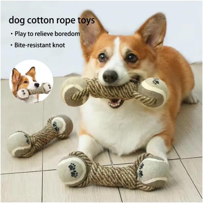 Dog Rope Toy (Pack of 2) with Tennis Balls – Durable Cotton Tug of War Dog Toy for Small, Medium & Large Dogs – Interactive Chew Rope Toy for Aggressive Chewers