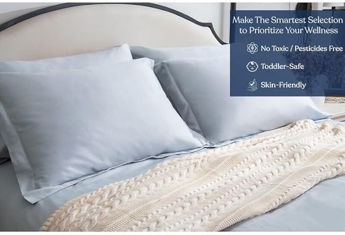 GOTS Certified 100% Organic Cotton Sheets, 400TC Long Staple Cotton, Ultra Soft Silky, Moisture-Wicking, Smooth & Breathable, with Elasticized Deep Pocket