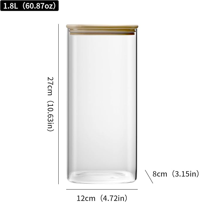 Airtight Food Storage Containers - Large Glass Jars with Lids - Spaghetti Storage Jar with Bamboo Lids - Flour Pasta Canisters - Glass Storage Jars for Coffee,Cereal