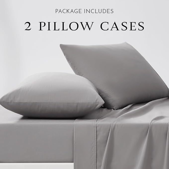 Linen Closet 100% Organic Cotton Pillow Cases standard Size Set of 2, Dark Gray, 300 Thread Count Pillow Covers, Percale, Cooling, Crisp, Breathable Pillowcases for Home, Hotel Pillows, 30"x20”