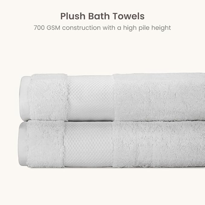 BIOWEAVES 100% Organic Cotton 700 GSM Luxury Bath Towels for Bathroom 30" x 58" GOTS Certified - Silver, Pack of 2