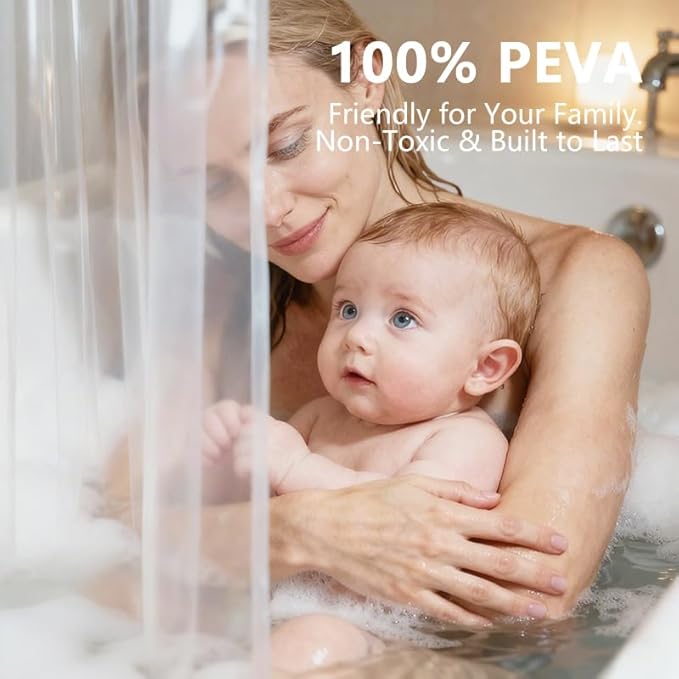 Vamelia Clear Shower Curtain Liner PEVA Plastic Bath Curtain Liners Lightweight Waterproof Bathroom Curtains with Hooks