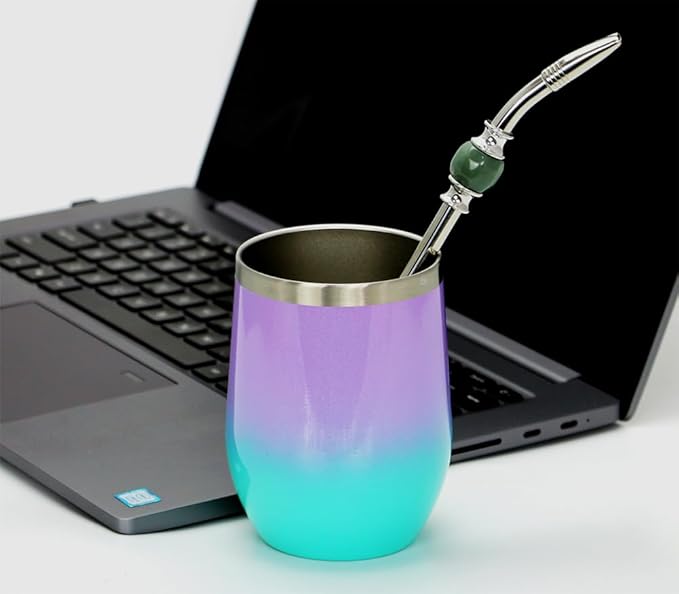 Premium Yerba Mate Straws, Reusable Stainless Steel Bombilla Straw with Colorful Beads - Set for Mate Gourd Drinking, Removable Head Filter (Ash Green)