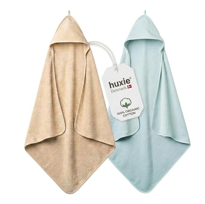 Hooded Baby Towels – 100% Organic Cotton Baby Bath Towels – Baby Boy Newborn Essentials - Super-Soft and Absorbent.(2-Pack Fog and Baby Blue)
