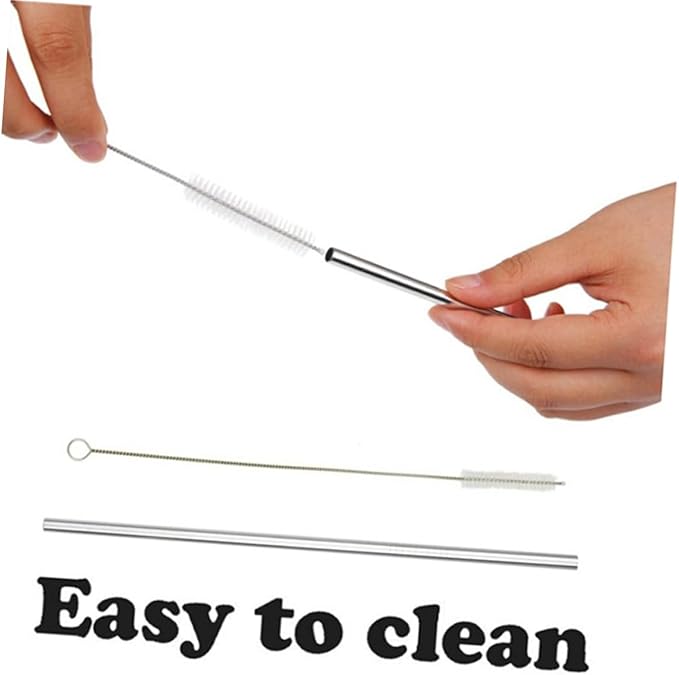 8-Piece 304 Stainless Steel Reusable Drinking Straws Set with Food-Grade Silicone Tips Curved and Straight Straws for Smoothies Cocktails and Juices